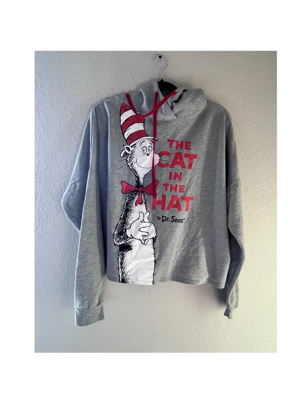 Dr. Seuss Cat in the Hat Gray Pullover Crew Neck Hoodie Women's L/XL Long Sleeve
